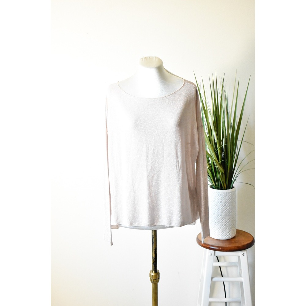 Floreiza Metallic Shimmer Knit Top Women Small Pink Long Sleeve Italy Oversized